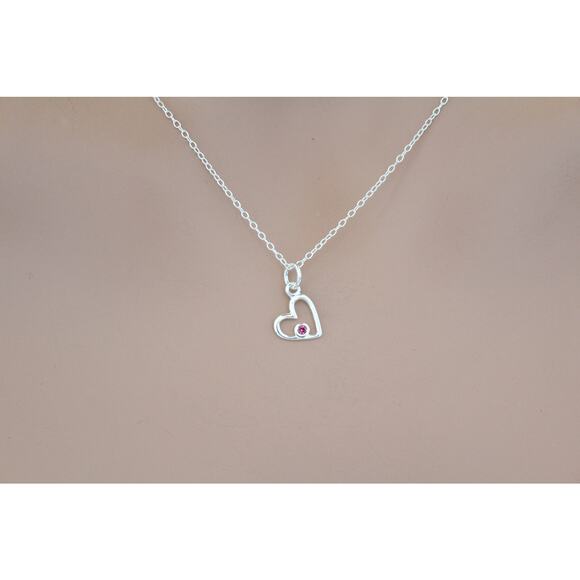 Sterling Silver Birthstone Heart January Red Crystal Gem Necklace - Picture 1 of 5
